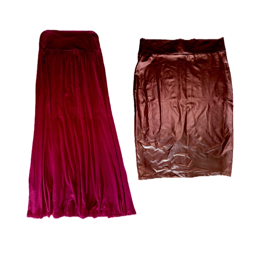 Set of 2- Burgundy Wine and Chocolate Brown Women's Skirt Duo